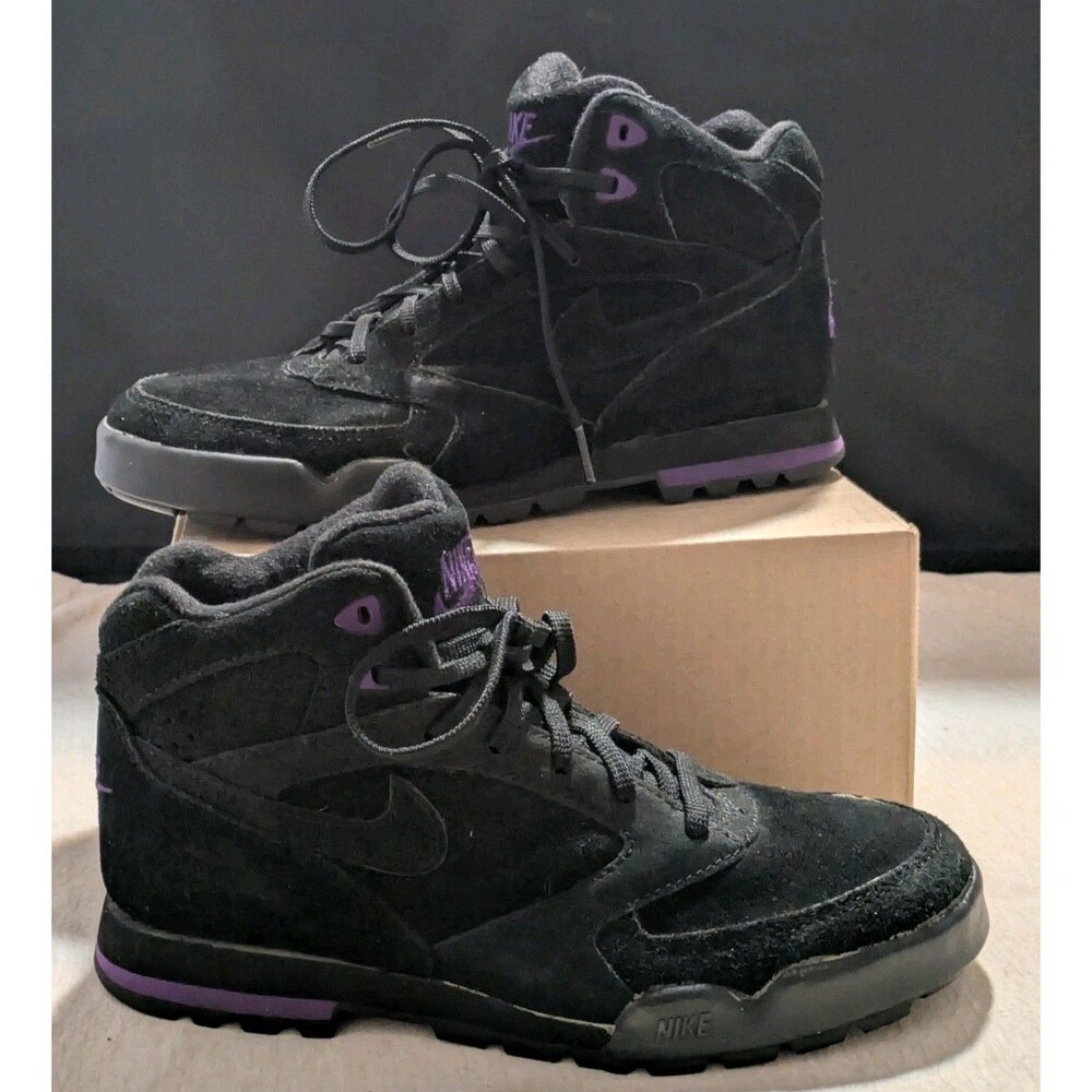 Vintage Nike Hiking Boots Mens 8.5 Black And Purple 90s Athletic Outdoor LNC